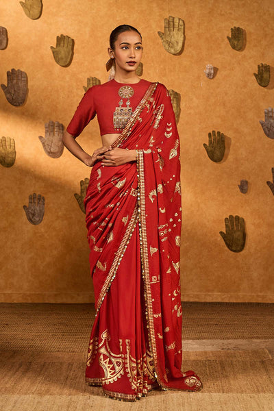 Masaba Red Crushed Folkstone Saree indian designer wear online shopping melange singapore 