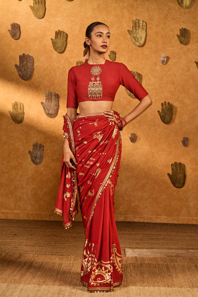 Masaba Red Crushed Folkstone Saree indian designer wear online shopping melange singapore 