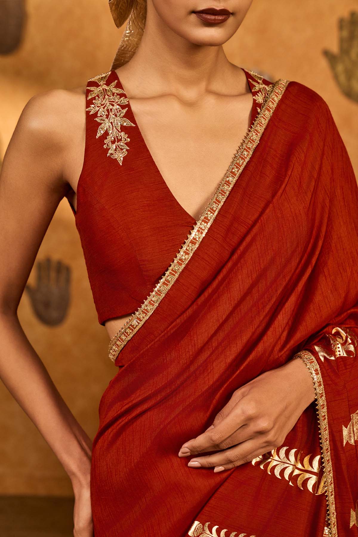 Masaba Red Fern Flame Saree indian designer wear online shopping melange singapore 