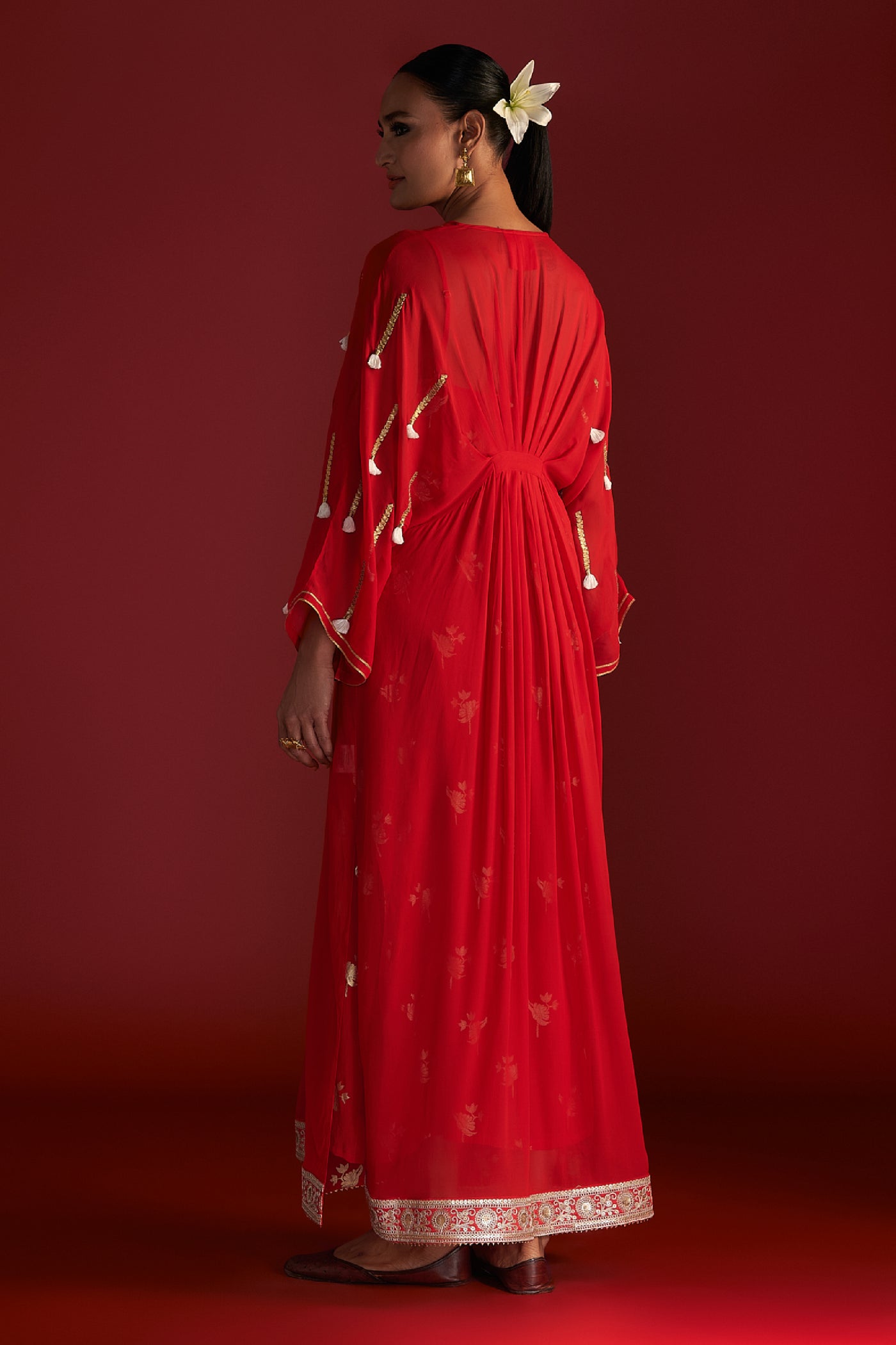 Masaba Red Gota Embroidered Kaftan With Slip Indian designer wear online shopping melange singapore