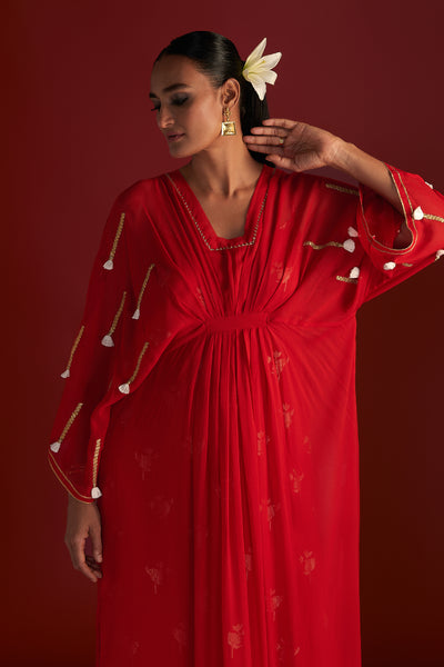 Masaba Red Gota Embroidered Kaftan With Slip Indian designer wear online shopping melange singapore