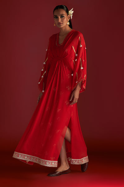 Masaba Red Gota Embroidered Kaftan With Slip Indian designer wear online shopping melange singapore