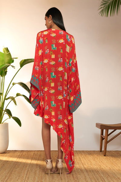 Masaba Red Jam And Toast Asymmetrical Kaftan indian designer wear online shopping melange singapore