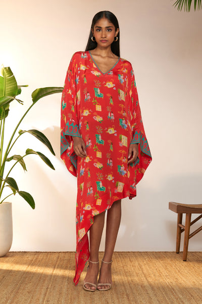 Masaba Red Jam And Toast Asymmetrical Kaftan indian designer wear online shopping melange singapore