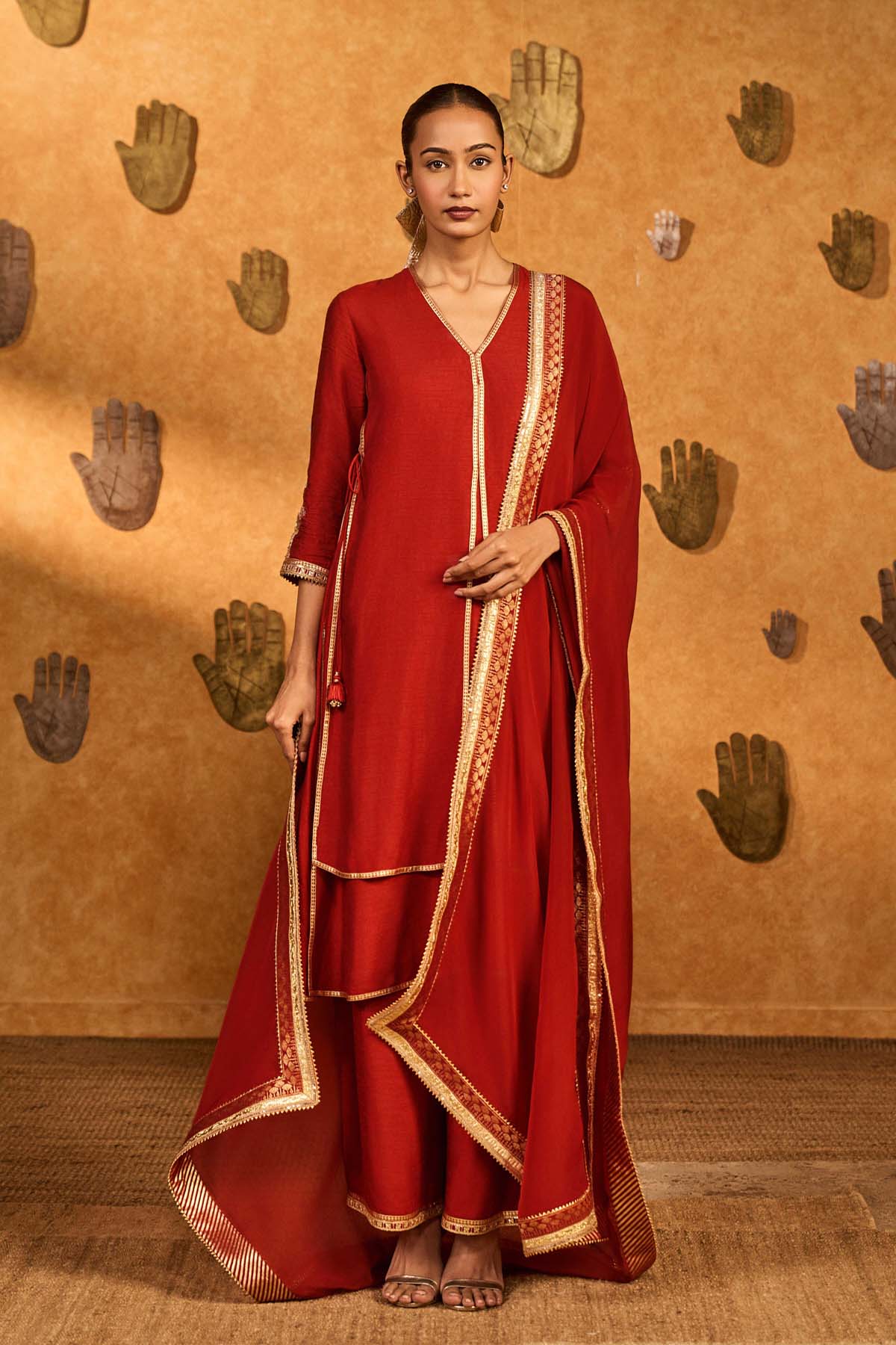 Masaba Red Mandarin Sky Kurta Set indian designer wear online shopping melange singapore 
