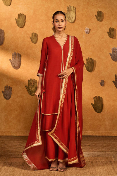 Masaba Red Mandarin Sky Kurta Set indian designer wear online shopping melange singapore 
