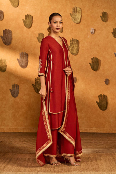 Masaba Red Mandarin Sky Kurta Set indian designer wear online shopping melange singapore 
