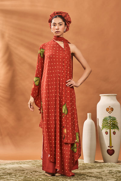 Masaba Red Meadow One Shoulder Tunic Set indian designer wear online shopping melange singapore