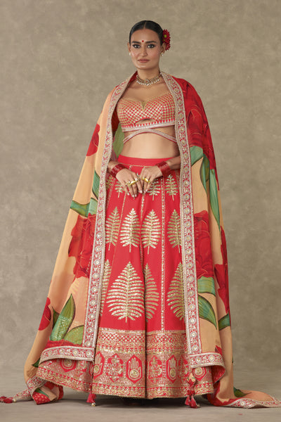 Red Paan Patti Lehenga Set