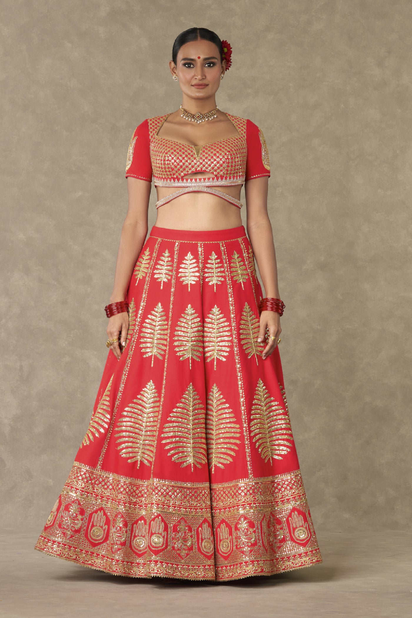 Red Paan Patti Lehenga Set