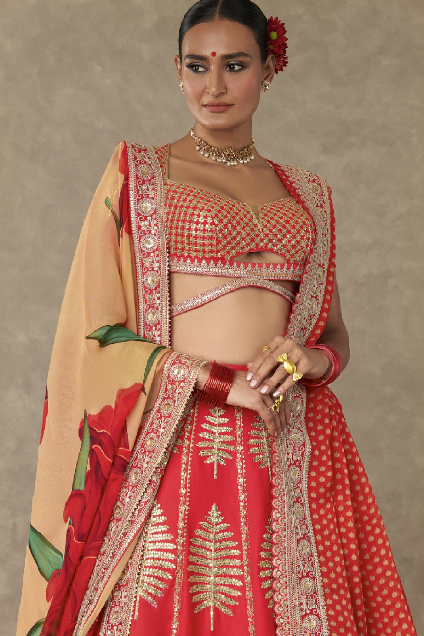 Masaba Red Paan Patti Lehenga Set indian designer wear online shopping melange singapore