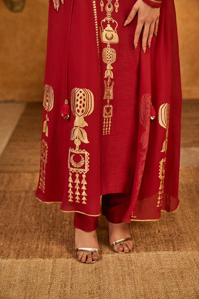 Masaba Red Pop Pod Pendant Anarkali Set indian designer wear online shopping melange singapore 