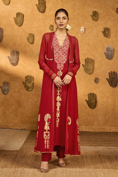 Masaba Red Pop Pod Pendant Anarkali Set indian designer wear online shopping melange singapore 