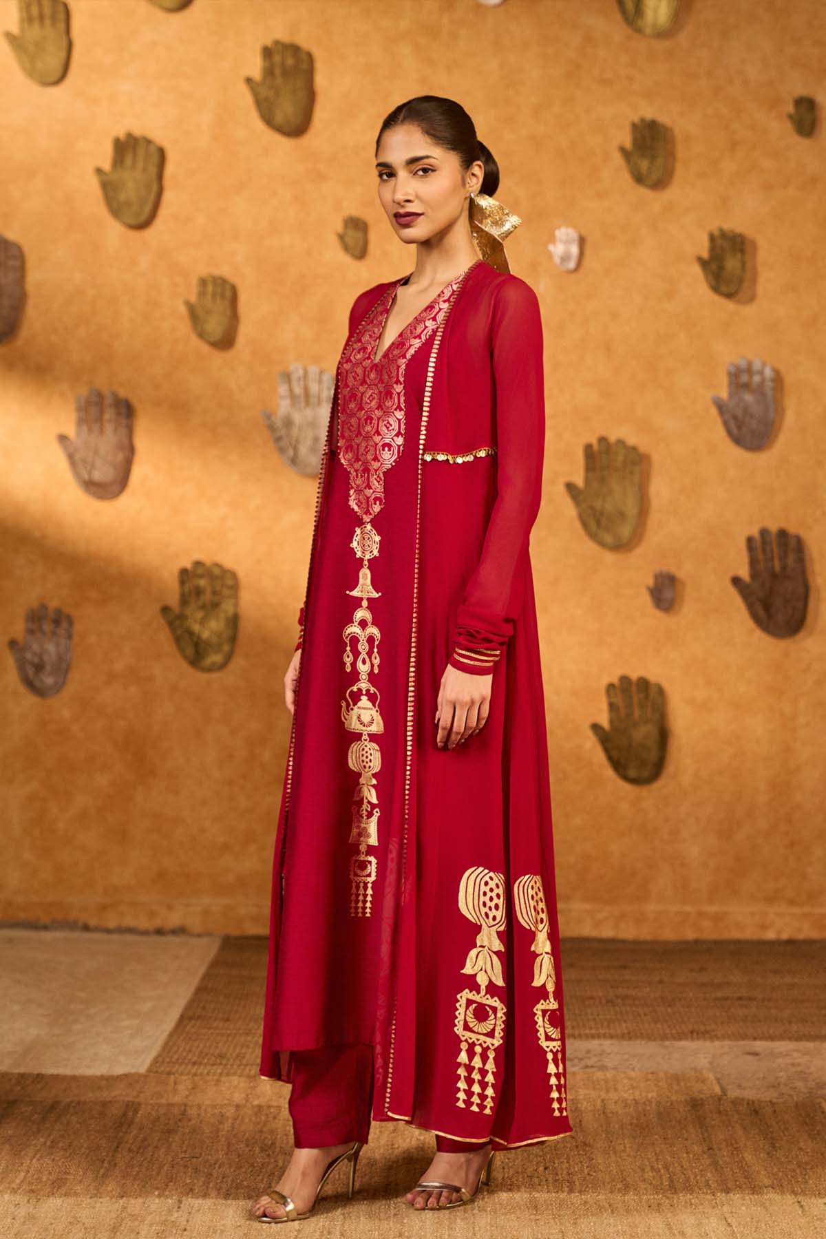 Masaba Red Pop Pod Pendant Anarkali Set indian designer wear online shopping melange singapore 