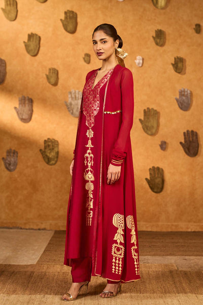 Masaba Red Pop Pod Pendant Anarkali Set indian designer wear online shopping melange singapore 