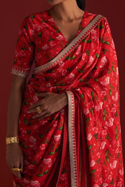 Masaba Red Rain Lily Saree Indian designer wear online shopping melange singapore
