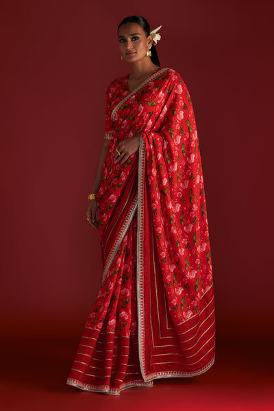 Masaba Red Rain Lily Saree Indian designer wear online shopping melange singapore
