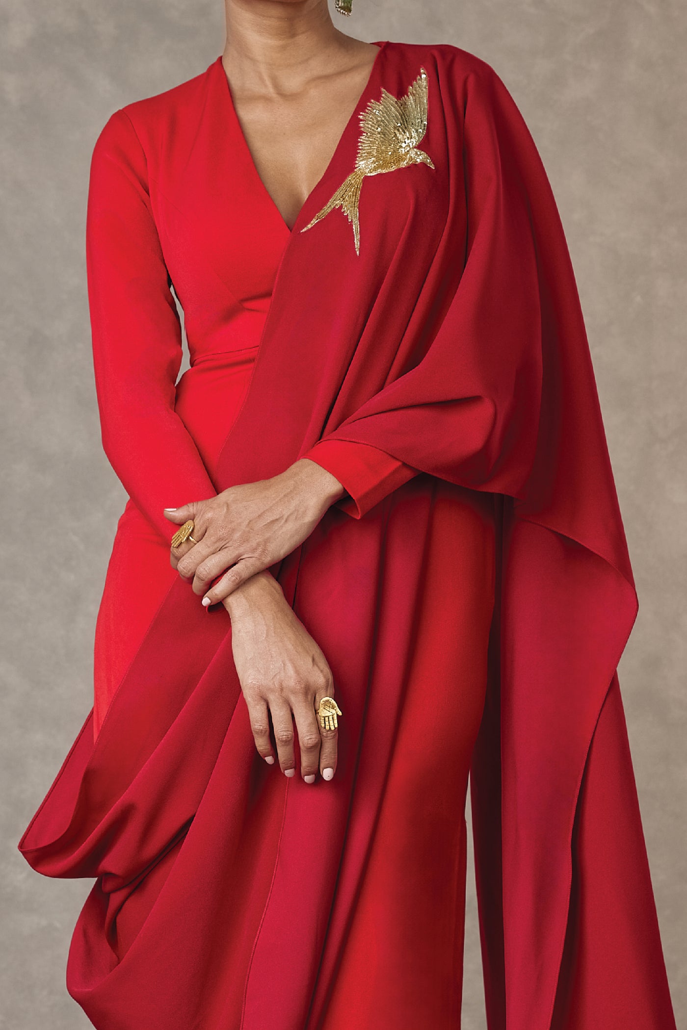 Masaba Red Son Chidiya Saree Gown indian designer wear online shopping melange singapore