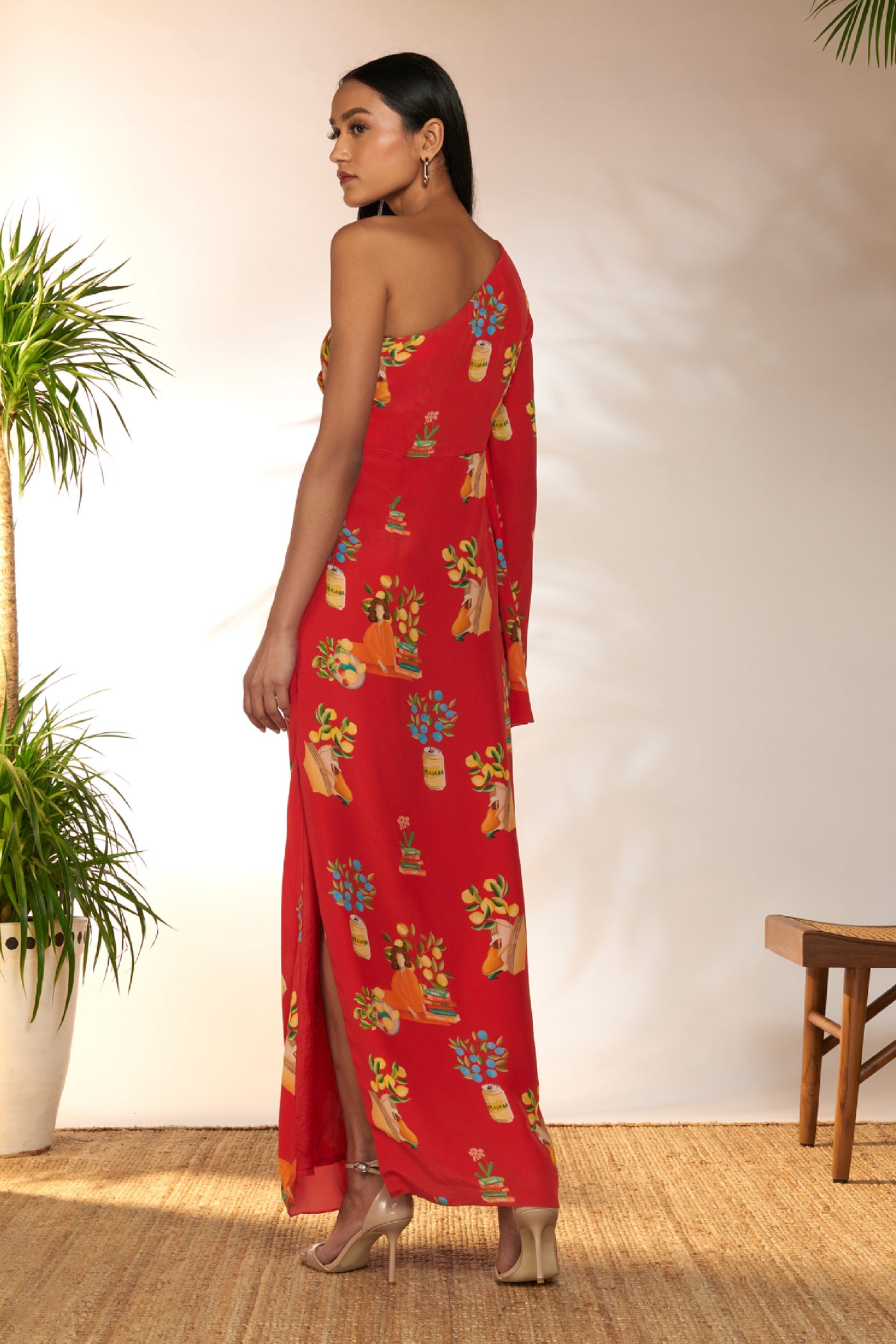 Masaba Red Tangy Tango One Shoulder Kaftan Dress indian designer wear online shopping melange singapore