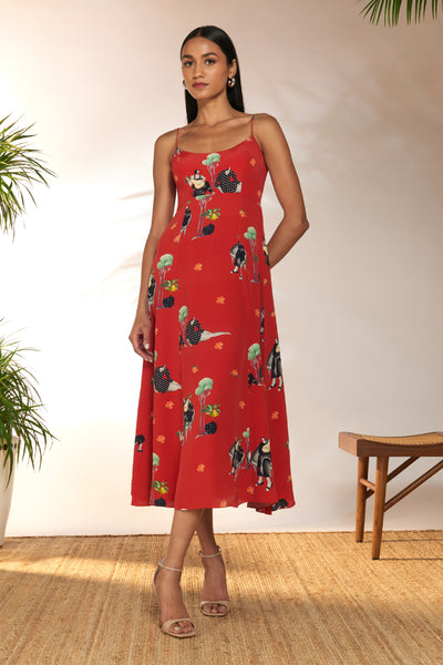 Masaba Red Tropical Backless Dress indian designer wear online shopping melange singapore