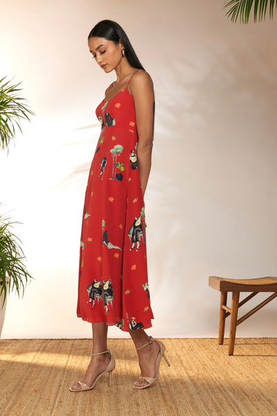 Masaba Red Tropical Backless Dress indian designer wear online shopping melange singapore
