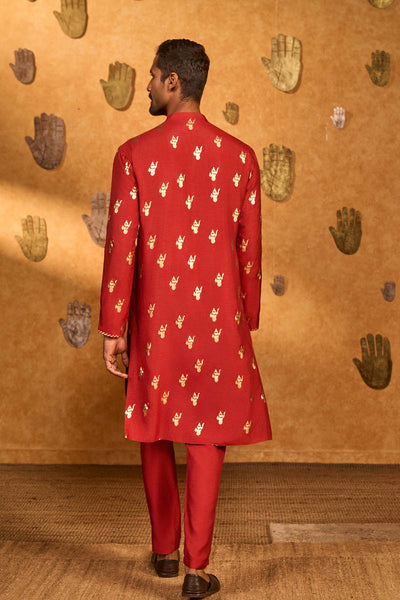Masaba Menswear Red Whispering Leaf Kurta Set indian designer wear online shopping melange singapore 
