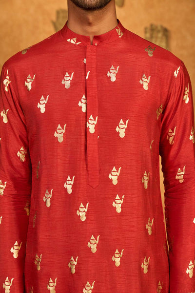 Masaba Menswear Red Whispering Leaf Kurta Set indian designer wear online shopping melange singapore 
