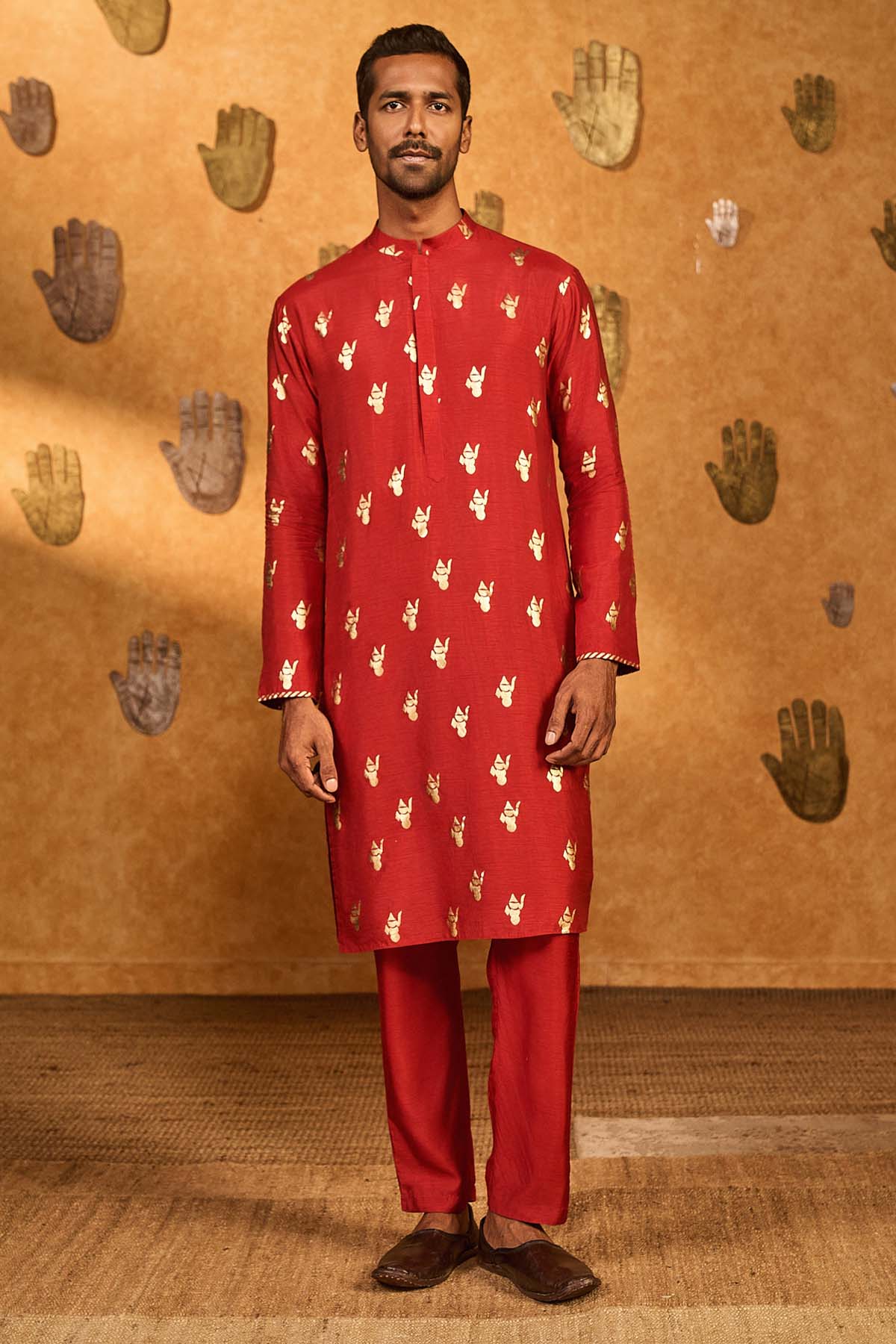 Masaba Menswear Red Whispering Leaf Kurta Set indian designer wear online shopping melange singapore 
