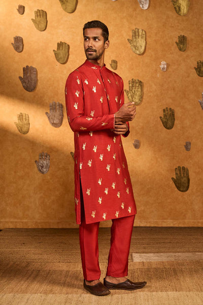 Masaba Menswear Red Whispering Leaf Kurta Set indian designer wear online shopping melange singapore 
