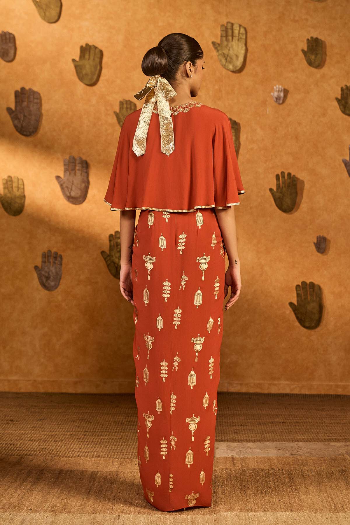 Masaba Rust Soft Lantern Fusion Set indian designer wear online shopping melange singapore 
