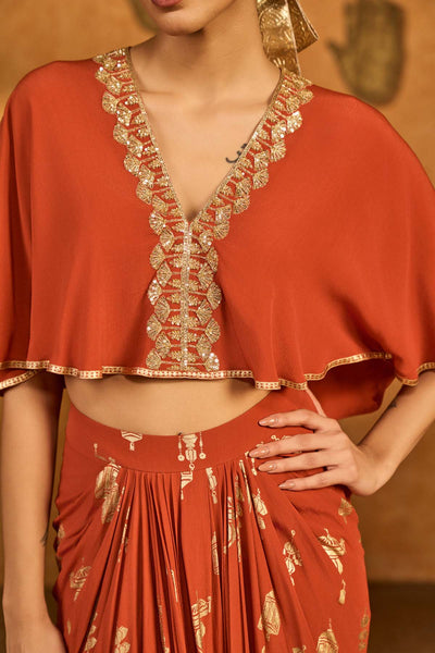 Masaba Rust Soft Lantern Fusion Set indian designer wear online shopping melange singapore 
