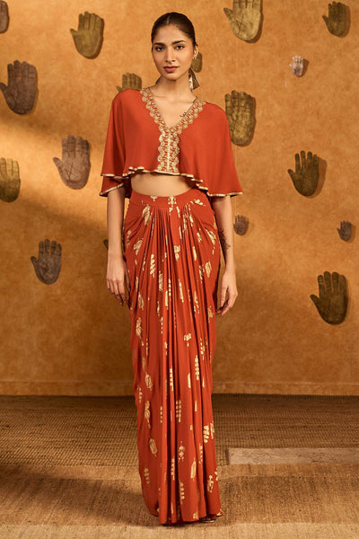 Masaba Rust Soft Lantern Fusion Set indian designer wear online shopping melange singapore 
