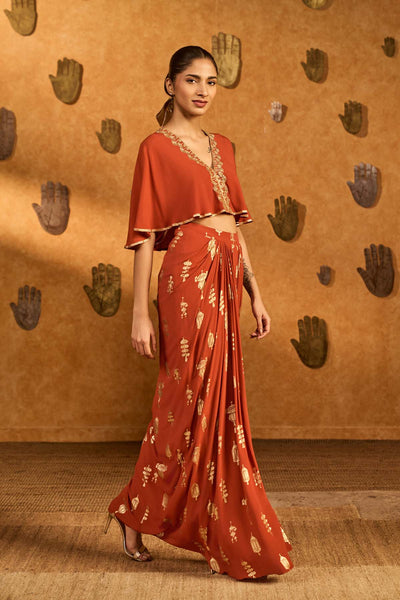 Masaba Rust Soft Lantern Fusion Set indian designer wear online shopping melange singapore 
