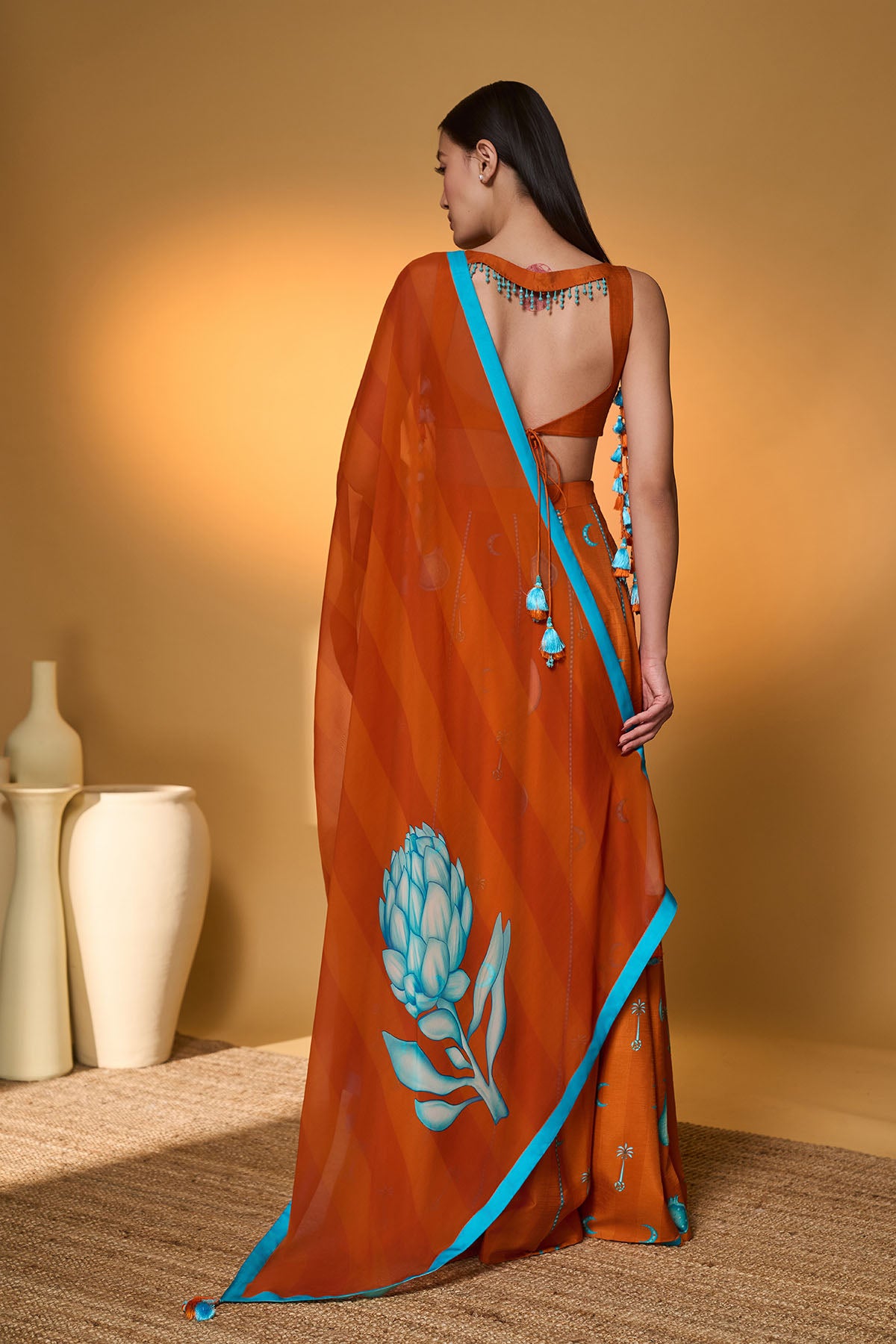 Masaba Saffron Sky Striped Lehenga Set indian designer wear online 