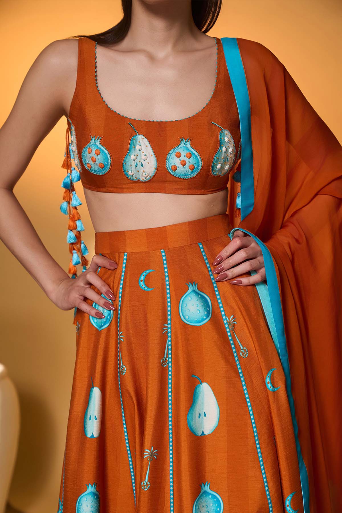 Masaba Saffron Sky Striped Lehenga Set indian designer wear online 