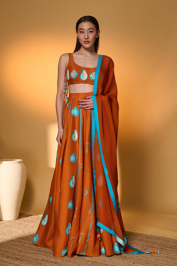 Masaba Saffron Sky Striped Lehenga Set indian designer wear online 