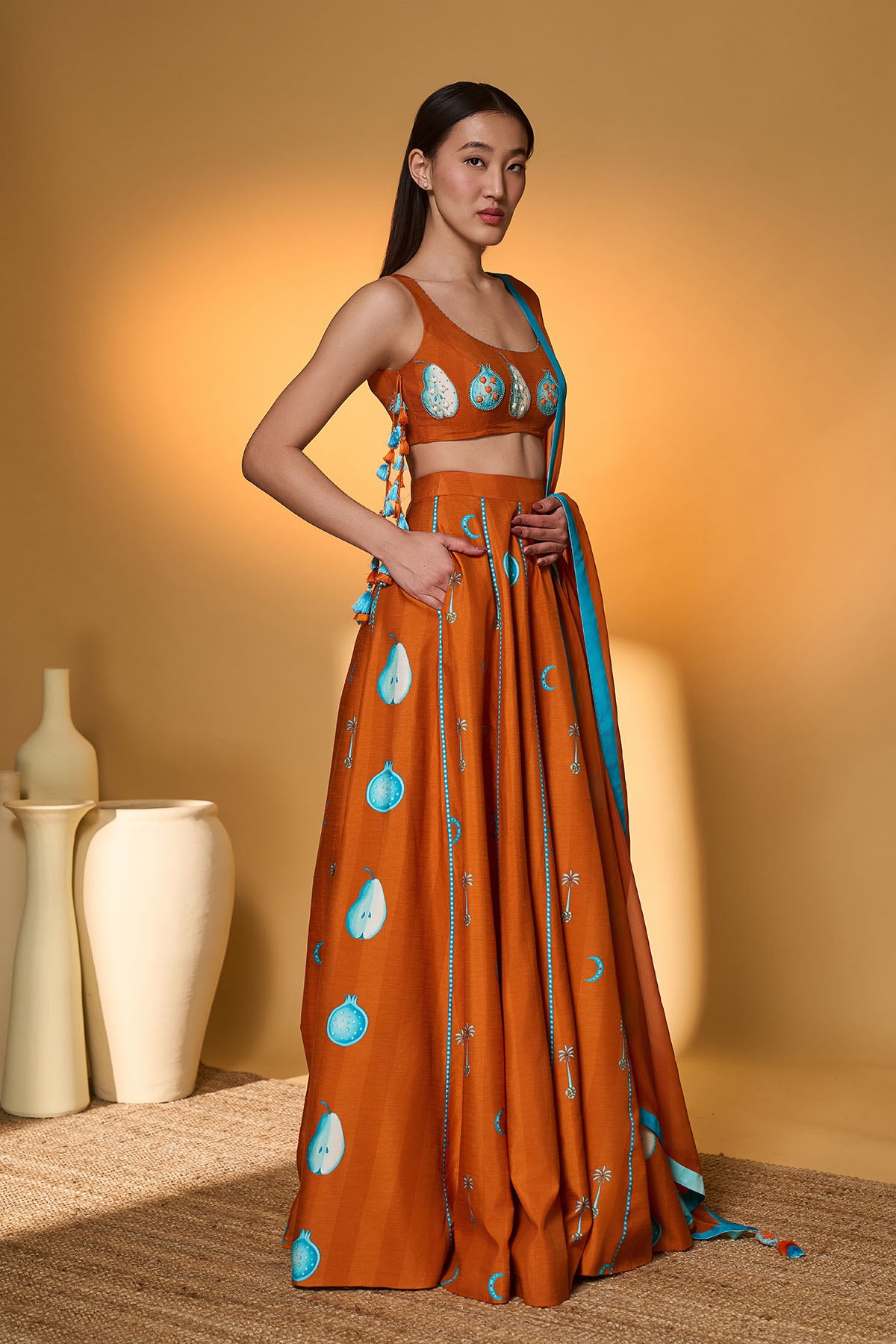 Masaba Saffron Sky Striped Lehenga Set indian designer wear online 