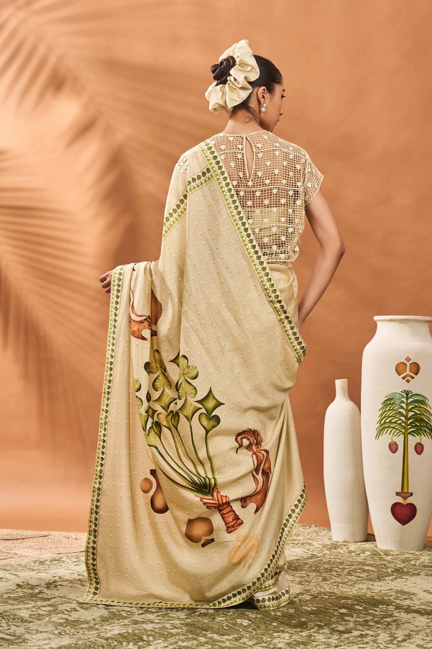 Masaba Sage Green Striped All Fours Saree indian designer wear online shopping melange singapore