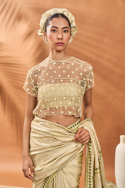 Masaba Sage Green Striped All Fours Saree indian designer wear online shopping melange singapore