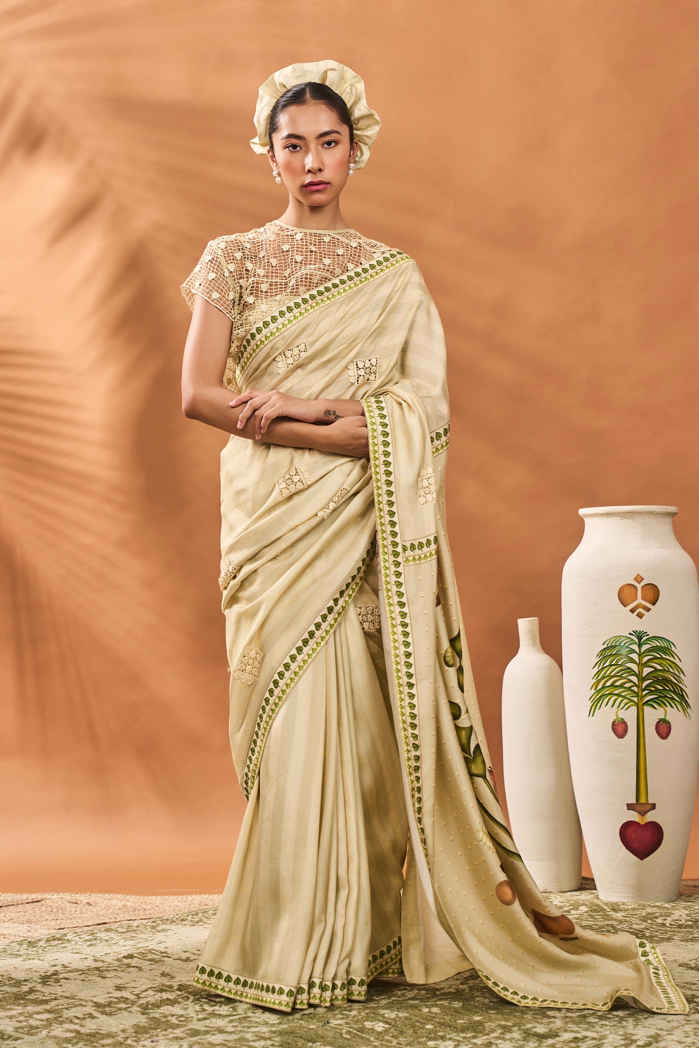 Masaba Sage Green Striped All Fours Saree indian designer wear online shopping melange singapore