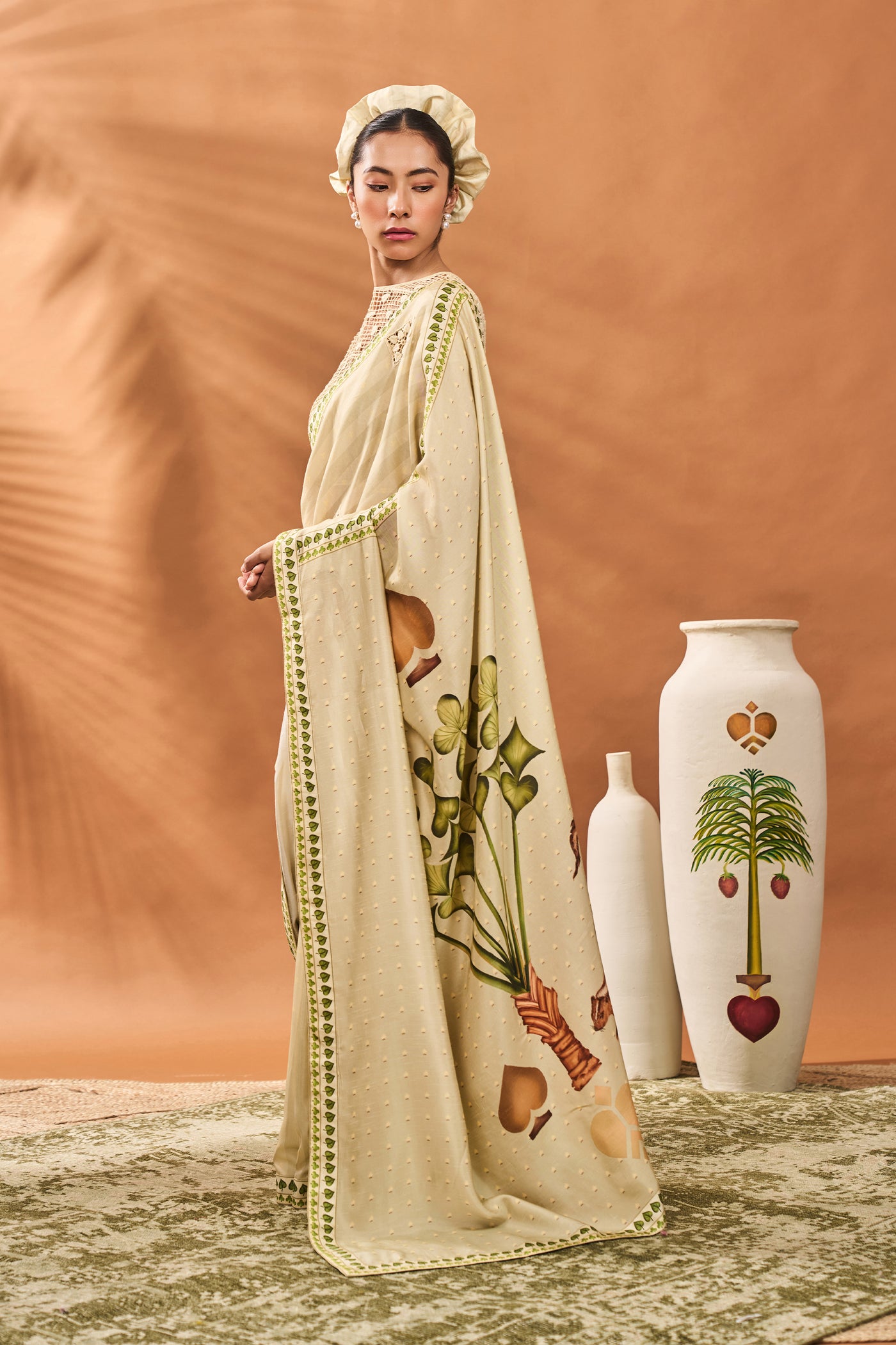 Masaba Sage Green Striped All Fours Saree indian designer wear online shopping melange singapore