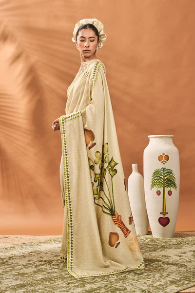 Masaba Sage Green Striped All Fours Saree indian designer wear online shopping melange singapore