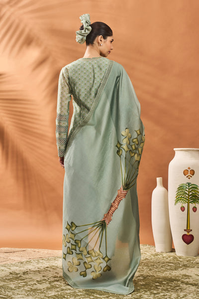 Masaba Sage Green Tree Of Hearts Angrakha Kurta Set indian designer wear online shopping melange singapore
