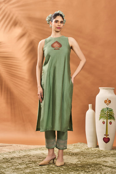 Masaba Sage Green Tree Of Hearts Angrakha Kurta Set indian designer wear online shopping melange singapore
