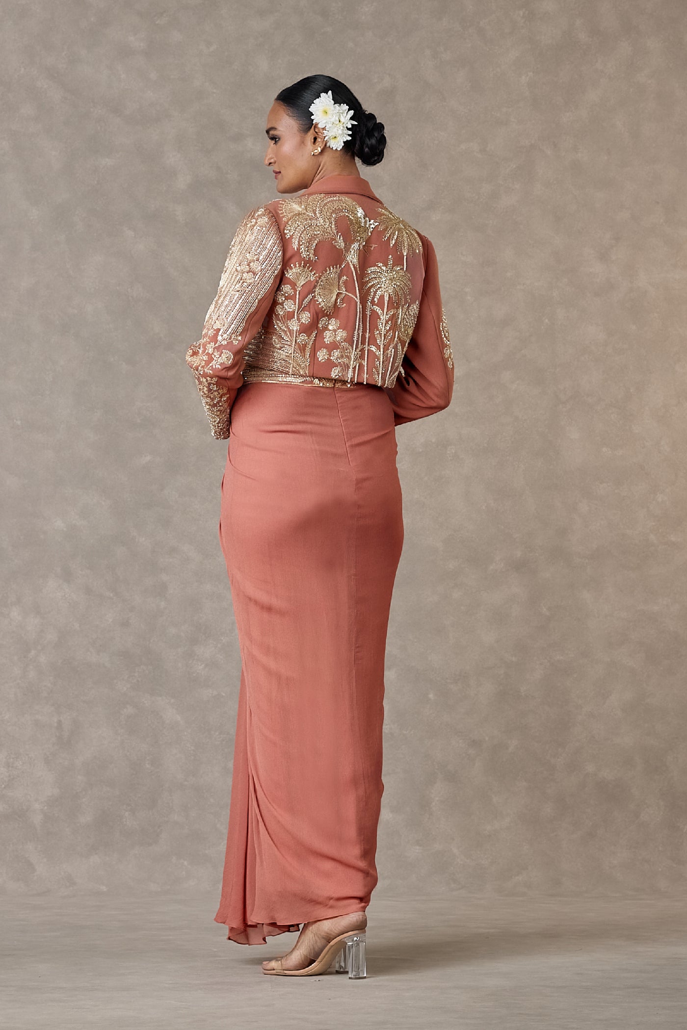 Masaba Salmon Son Chidiya Cropped Blazer Set indian designer wear online shopping melange singapore