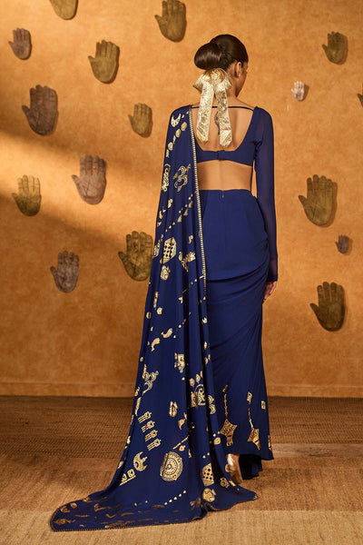 Masaba Saphire Folkstone Draped Saree indian designer wear online shopping melange singapore 