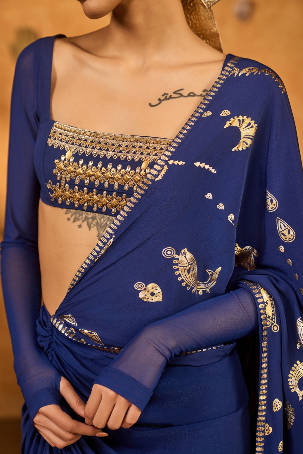 Masaba Saphire Folkstone Draped Saree indian designer wear online shopping melange singapore 