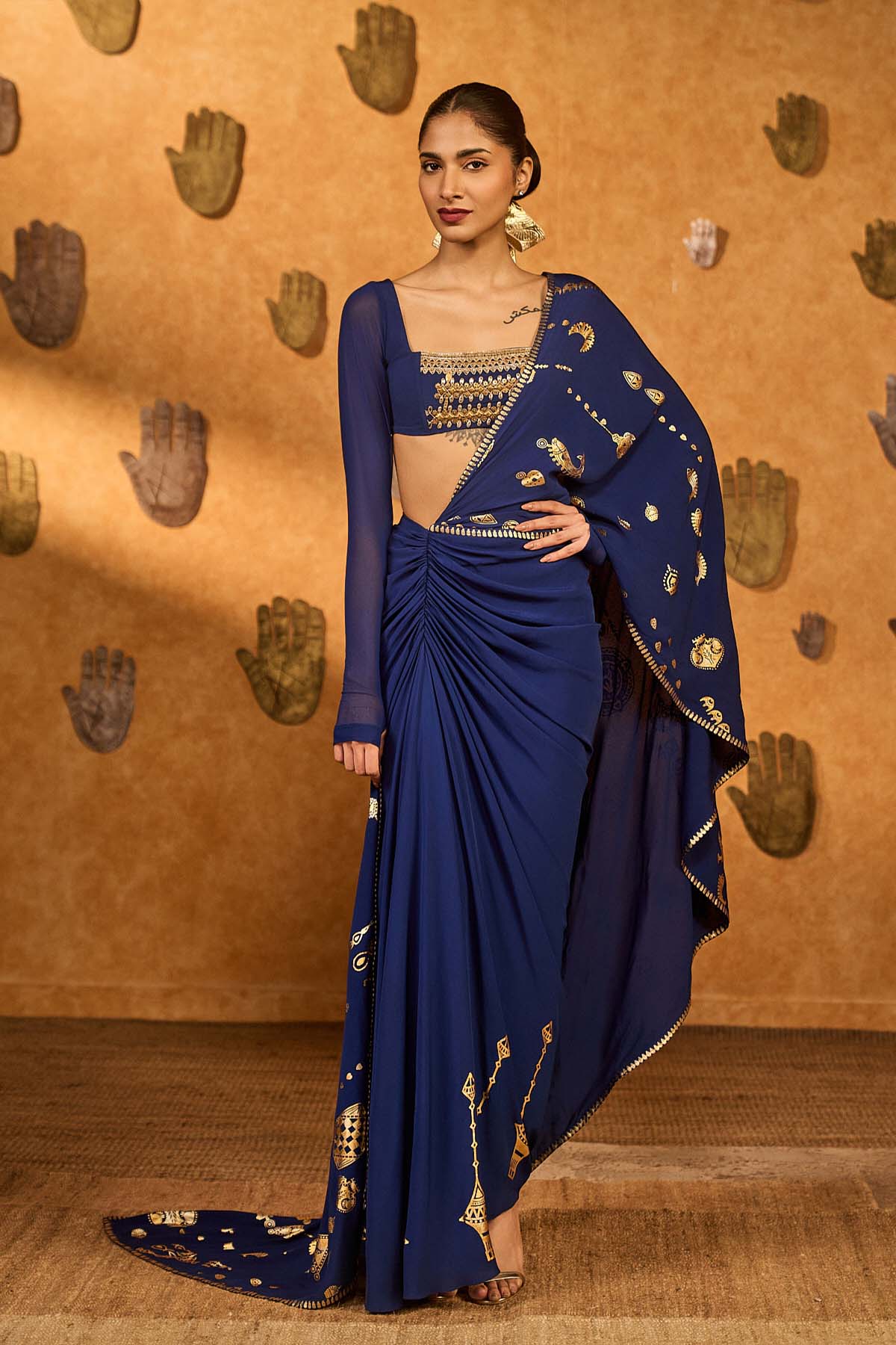 Masaba Saphire Folkstone Draped Saree indian designer wear online shopping melange singapore 