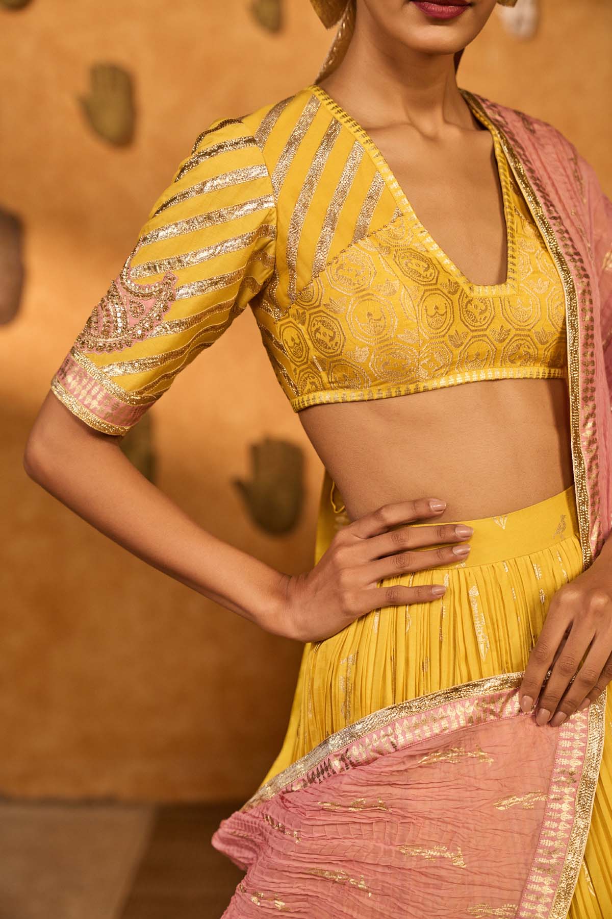 Masaba Spiced Ochre Lunar Lehenga Set indian designer wear online shopping melange singapore 
