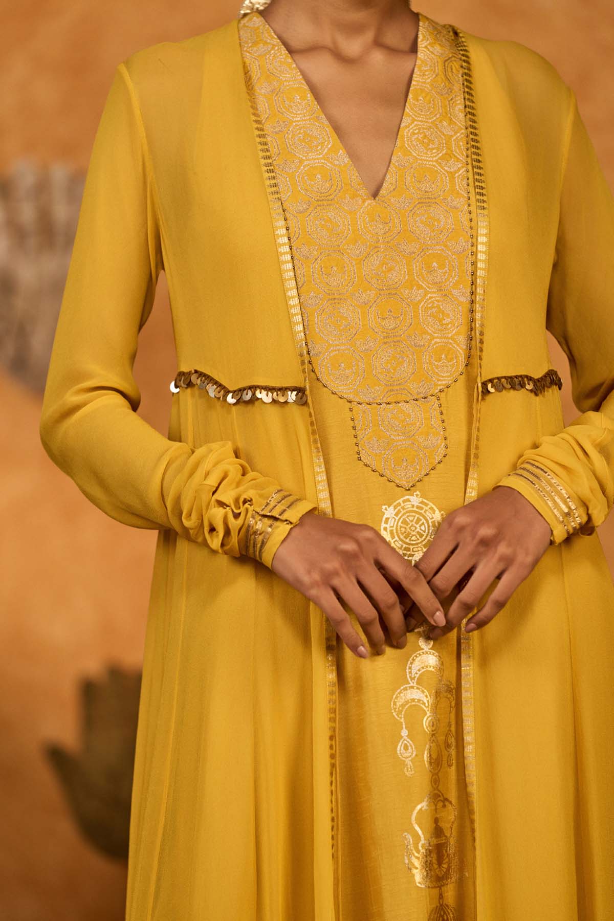 Masaba Spiced Ochre Pop Pendant Anarkali Set indian designer wear online shopping melange singapore 